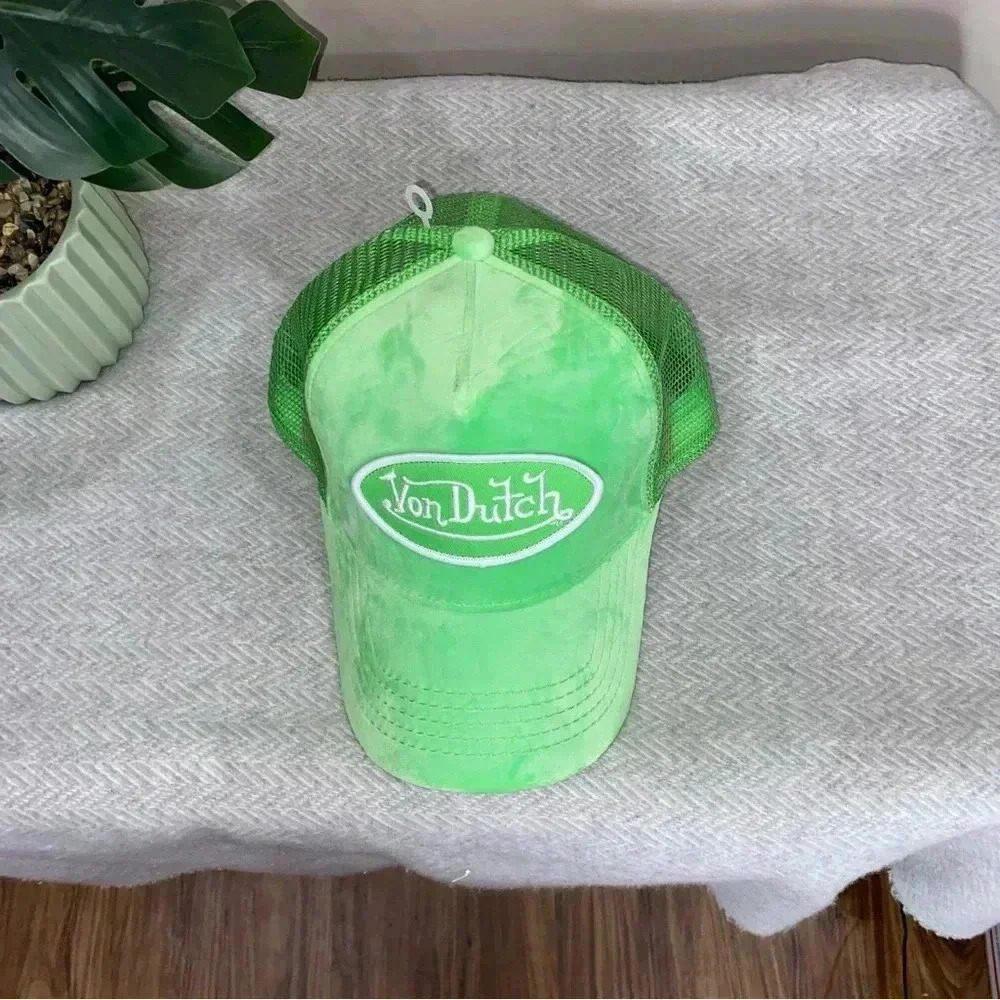 NWT! Von Dutch Lime Green Velvet Trucker